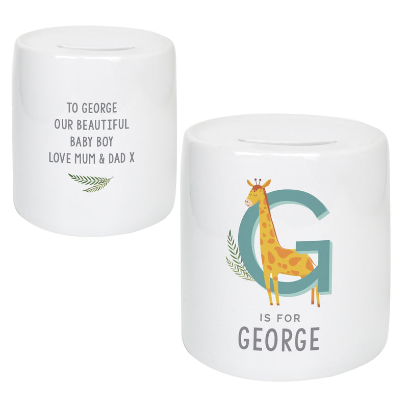 Personalised Animal Alphabet Ceramic Money Box Money Boxes Everything Personal