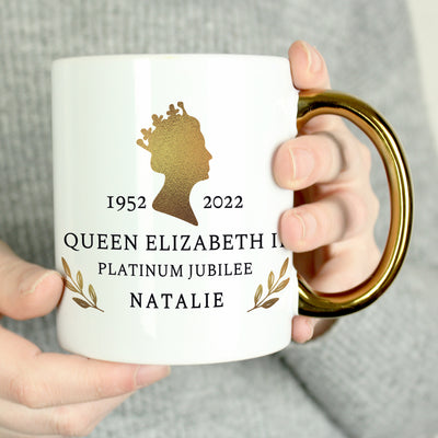 Personalised Platinum Jubilee Gold Handled Mug Mugs Everything Personal