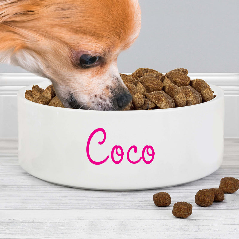 Personalised Medium (14cm) Pet Bowl with Pink Text Pet Gifts Everything Personal