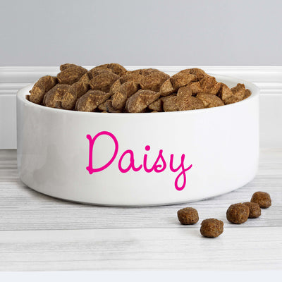 Personalised Medium (14cm) Pet Bowl with Pink Text Pet Gifts Everything Personal