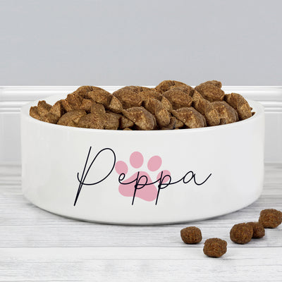 Personalised Pink Pawprint 14cm Medium Pet Bowl Pet Gifts Everything Personal