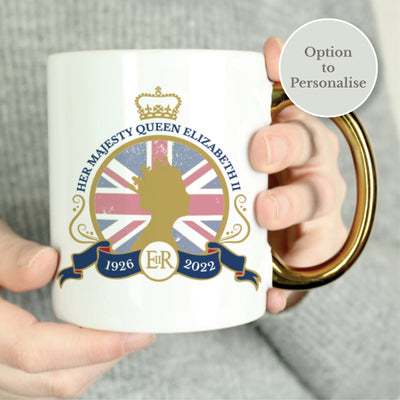 Personalised Queens Commemorative Union Jack Gold Handle Mug Mugs Everything Personal