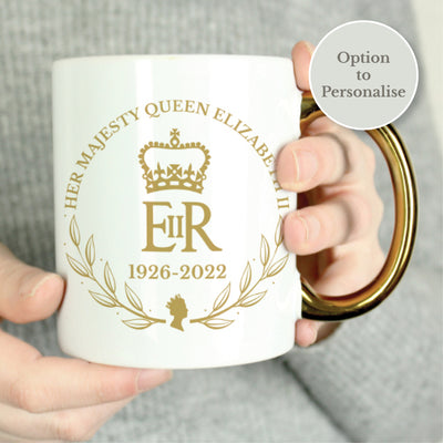 Personalised Queens Commemorative Wreath Gold Handle Mug Mugs Everything Personal