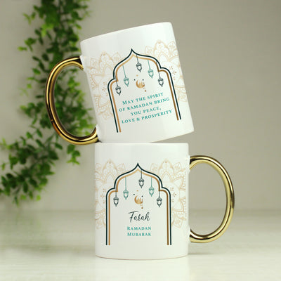 Personalised Eid and Ramadan Gold Handled Mug Mugs Everything Personal