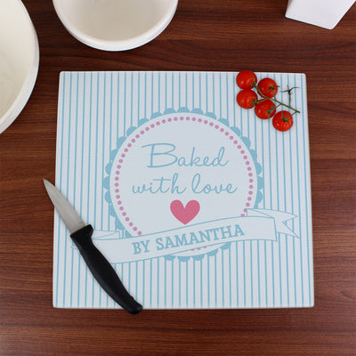 Personalised Baked With Love Glass Chopping Board/Worktop Saver Kitchen, Baking & Dining Gifts Everything Personal