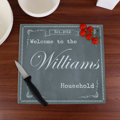 Personalised Family Chalk Glass Chopping Board/Workshop Saver Kitchen, Baking & Dining Gifts Everything Personal