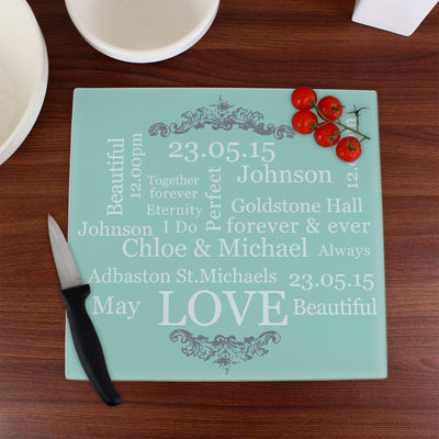 Personalised Typography Glass Chopping Board/Worktop Saver Kitchen, Baking & Dining Gifts Everything Personal