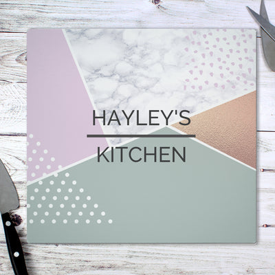 Personalised Geometric Glass Chopping Board/Worktop Saver Kitchen, Baking & Dining Gifts Everything Personal
