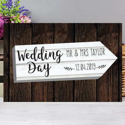 Personalised Wedding Day White Arrow Metal Sign Hanging Decorations & Signs Everything Personal