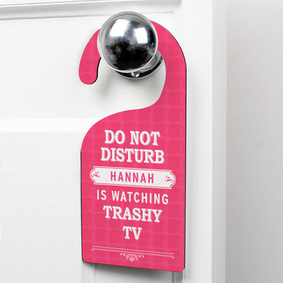Personalised Pink 'Do Not Disturb' Door Hanger Wooden Everything Personal