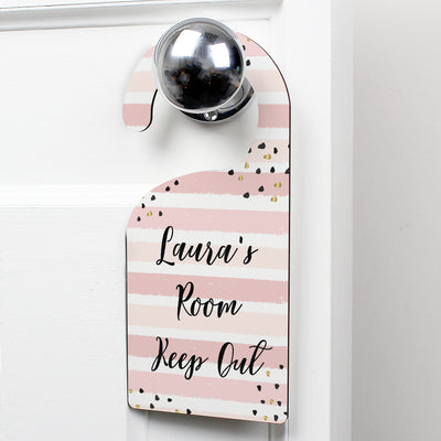 Personalised Gold and Pink Stripe Door Hanger Wooden Everything Personal