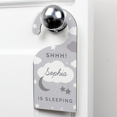 Personalised New Baby Moon & Stars Door Hanger Wooden Everything Personal