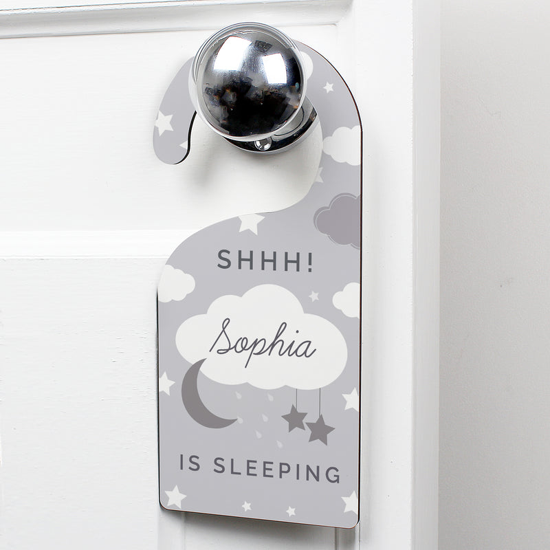 Personalised New Baby Moon & Stars Door Hanger Wooden Everything Personal