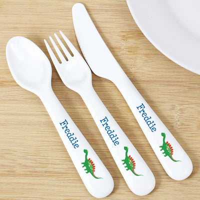Personalised Dinosaur 3 Piece Plastic Cutlery Set Mealtime Essentials Everything Personal