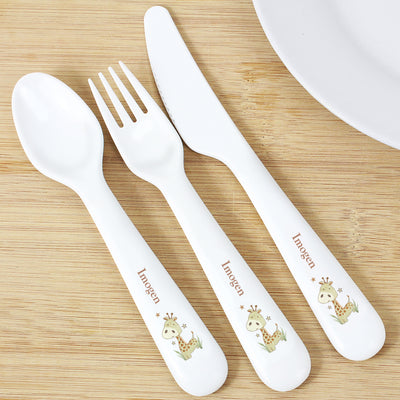 Personalised Hessian Giraffe 3 Piece Plastic Cutlery Set Mealtime Essentials Everything Personal