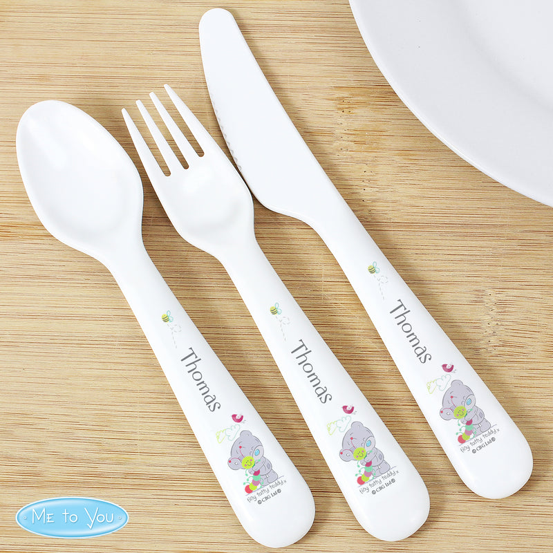 Personalised Tiny Tatty Teddy Cuddle Bug 3 Piece Plastic Cutlery Set Mealtime Essentials Everything Personal