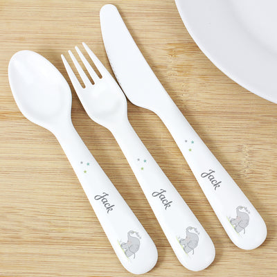 Personalised Hessian Elephant 3 Piece Plastic Cutlery Set Mealtime Essentials Everything Personal