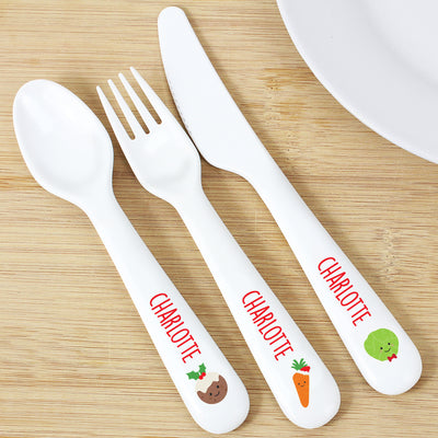 Personalised 'First Christmas Dinner' 3 Piece Plastic Cutlery Set Kitchen, Baking & Dining Gifts Everything Personal