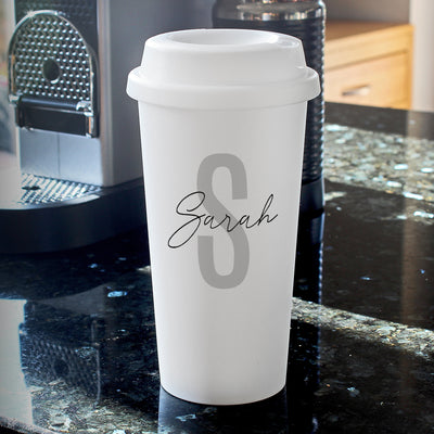 Personalised Initial & Name Insulated Reusable Eco Travel Cup Mugs Everything Personal