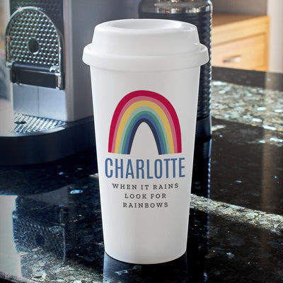 Personalised Rainbow Insulated Reusable Eco Travel Cup Mugs Everything Personal