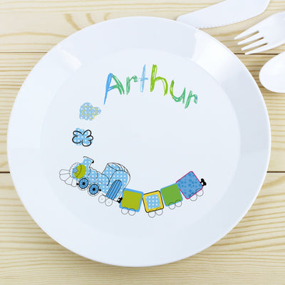 Personalised Patchwork Train Plastic Plate Mealtime Essentials Everything Personal