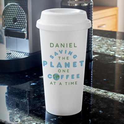 Personalised 'Saving the Planet' Insulated Reusable Eco Travel Cup Mugs Everything Personal