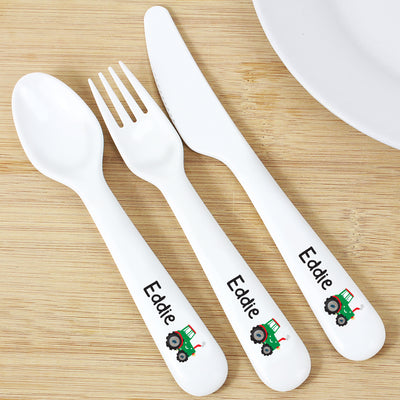 Personalised Tractor 3 Piece Plastic Cutlery Set Mealtime Essentials Everything Personal