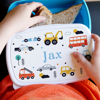Personalised Vehicles Name Only Blue Lunch Box Mealtime Essentials Everything Personal