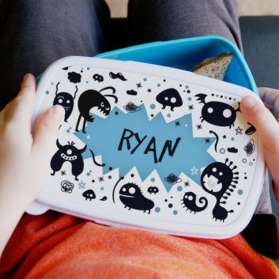 Personalised Monsters Name Only Blue Lunch Box Mealtime Essentials Everything Personal