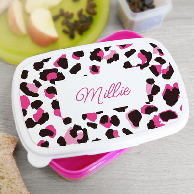 Personalised Leopard Print Name Only Pink Lunch Box Mealtime Essentials Everything Personal