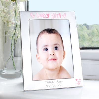 Personalised Silver 5x7 Baby Girl Photo Frame Photo Frames, Albums and Guestbooks Everything Personal