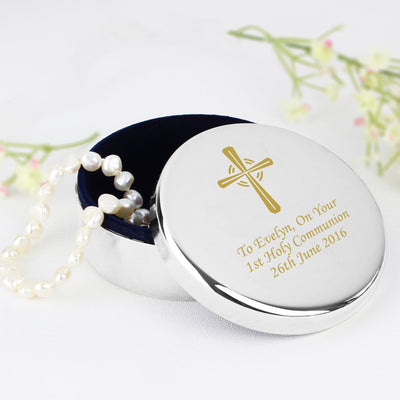 Personalised Gold Cross Trinket Box - Ideal For Rosary Beads Trinket, Jewellery & Keepsake Boxes Everything Personal