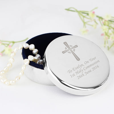 Personalised Silver Cross Trinket Box - Ideal For Rosary Beads Trinket, Jewellery & Keepsake Boxes Everything Personal