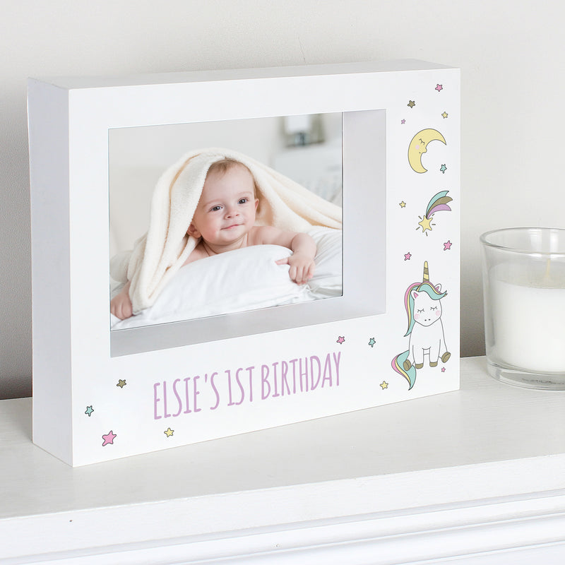 Personalised Baby Unicorn 7x5 Landscape Box Photo Frame Photo Frames, Albums and Guestbooks Everything Personal