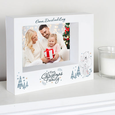 Personalised Polar Bear '1st Christmas As A Family' 7x5 Box Photo Frame Photo Frames, Albums and Guestbooks Everything Personal