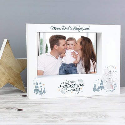 Personalised Polar Bear '1st Christmas As A Family' 7x5 Box Photo Frame Photo Frames, Albums and Guestbooks Everything Personal