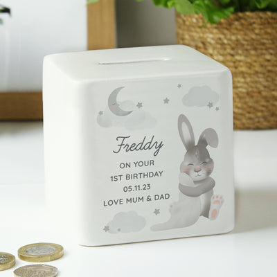 Personalised Baby Bunny Ceramic Square Money Box Money Boxes Everything Personal