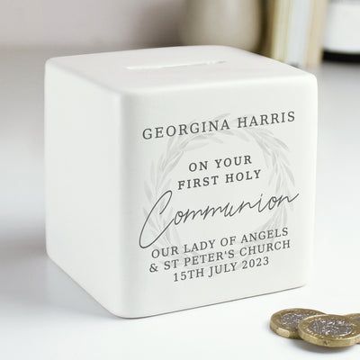 Personalised First Holy Communion Ceramic Square Money Box Money Boxes Everything Personal