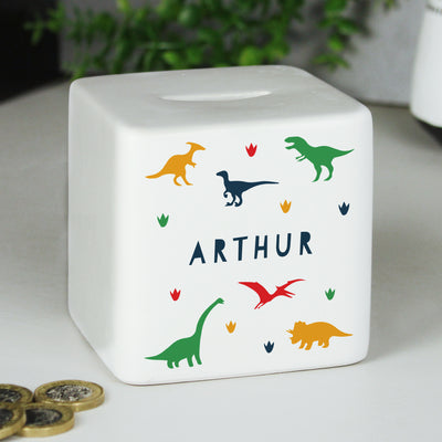 Personalised Dinosaur Ceramic Square Money Box Money Boxes Everything Personal