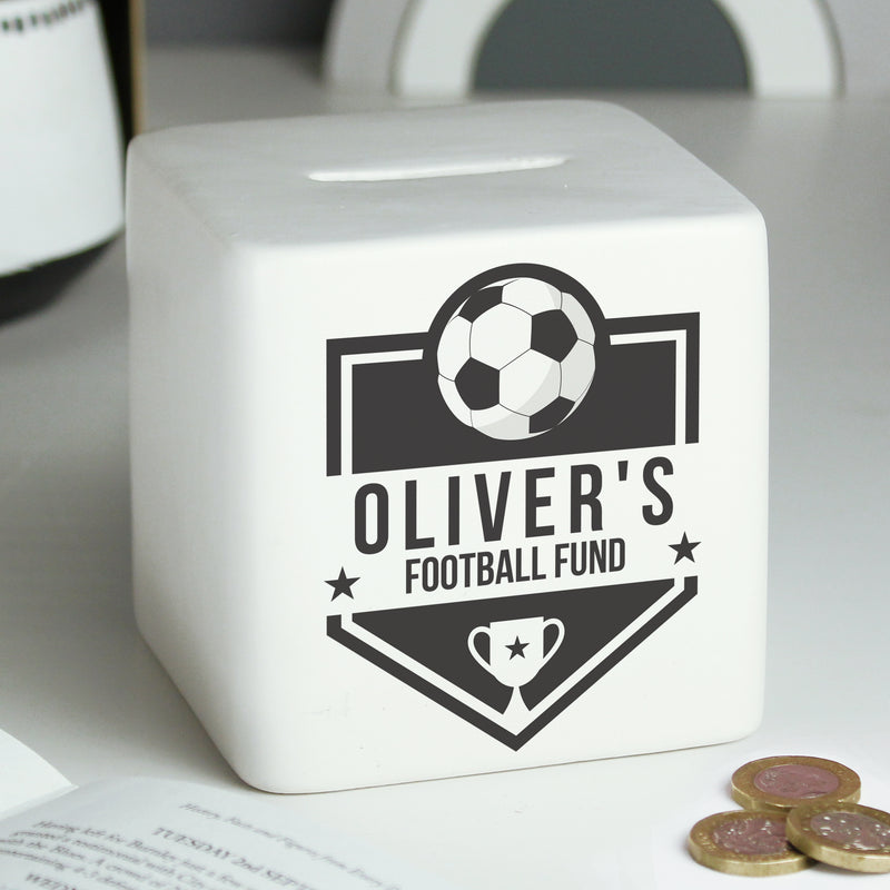 Personalised Football Badge Ceramic Square Money Box Money Boxes Everything Personal