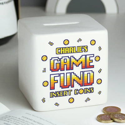 Personalised Gaming Fund Ceramic Square Money Box Money Boxes Everything Personal