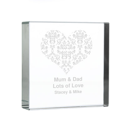 Personalised Damask White Heart Large Crystal Token Ornaments Everything Personal