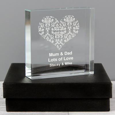 Personalised Damask White Heart Large Crystal Token Ornaments Everything Personal