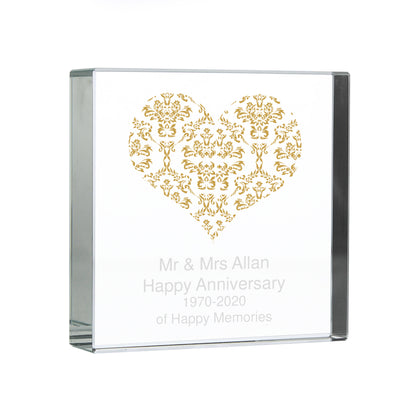 Personalised Gold Damask Heart Large Crystal Token Ornaments Everything Personal
