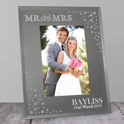 Personalised Mr and Mrs 4x6 Diamante Glass Photo Frame Photo Frames, Albums and Guestbooks Everything Personal
