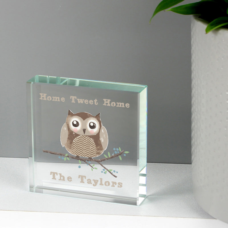 Personalised Woodland Owl Large Crystal Token Ornaments Everything Personal