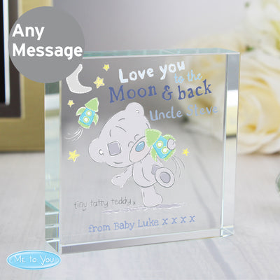 Personalised Tiny Tatty Teddy To the Moon & Back Large Crystal Token Ornaments Everything Personal