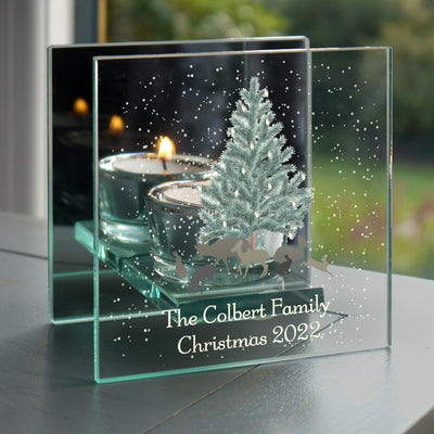 Personalised A Winter's Night Mirrored Glass Tea Light Candle Holder Candles & Reed Diffusers Everything Personal
