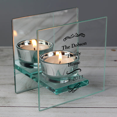Personalised Antique Scroll Mirrored Glass Tea Light Candle Holder Candles & Reed Diffusers Everything Personal