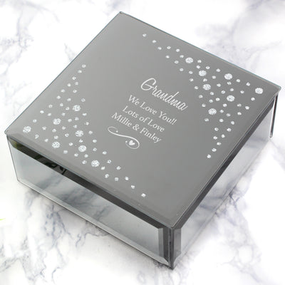 Personalised Swirls & Hearts Diamante Glass Trinket Box Trinket, Jewellery & Keepsake Boxes Everything Personal